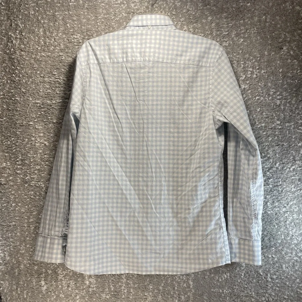 Nordstrom Trim Fit Blue Plaid Long Sleeve Button Linen Cotton Shirt M Preppy